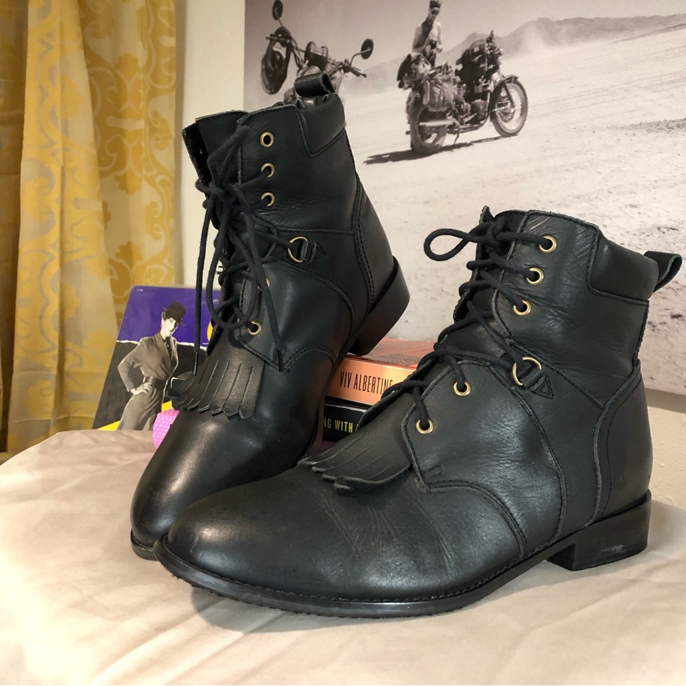 Vintage ACME Black Leather Lace-Up Ankle Boots 9